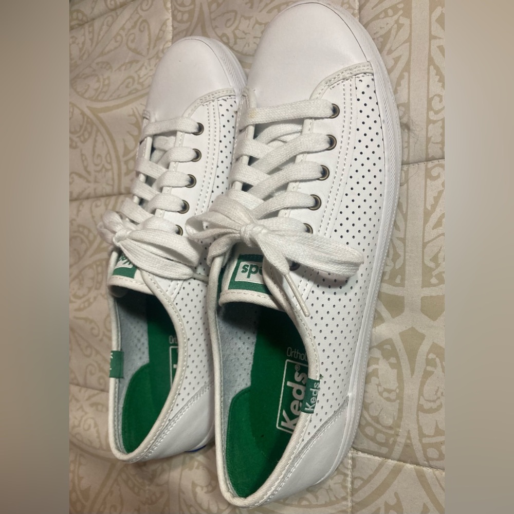 Keds white leather green interior size 8.5 new